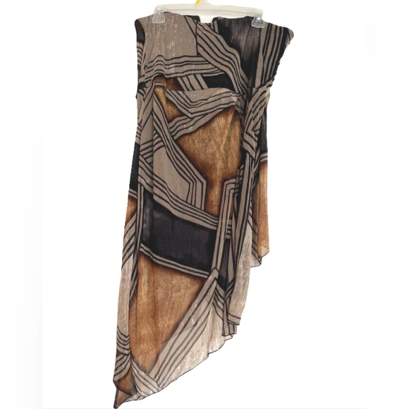 ✨*Brand New* Le Chateau Brown Stripe High-Low Ruffle Midi Dress - Size XL - Picture 5 of 13